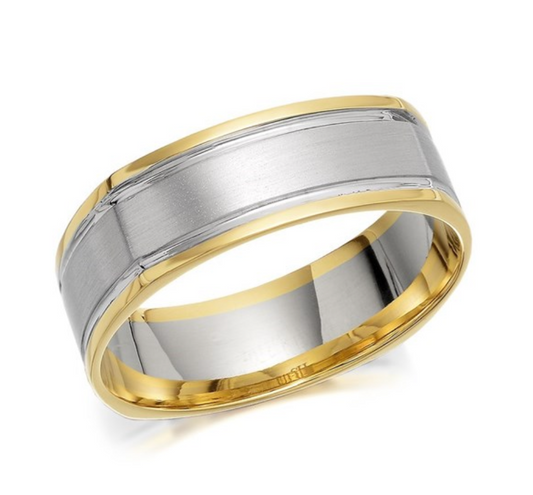 9ct Two Colour Gold Squared Edged Wedding Ring - 7mm