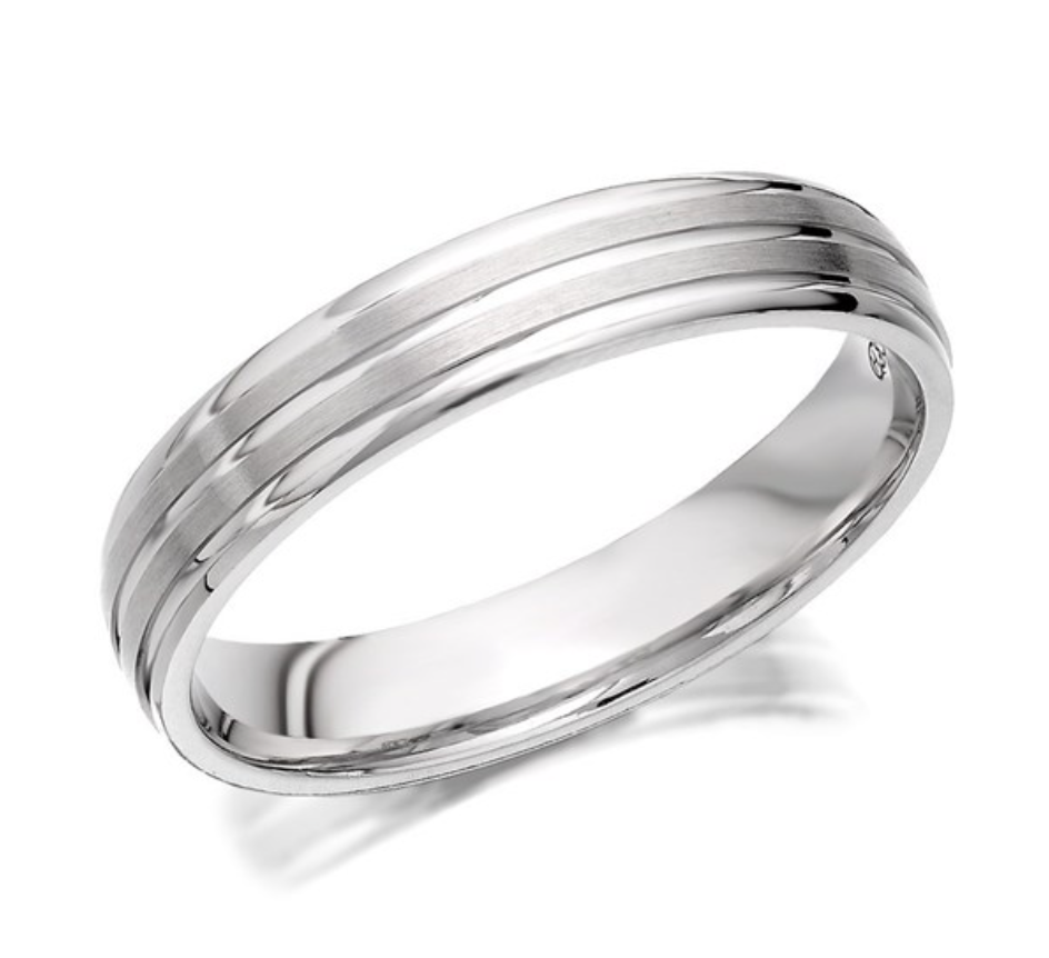 9ct White Gold Wedding Ring with Elegant Banding - 4mm