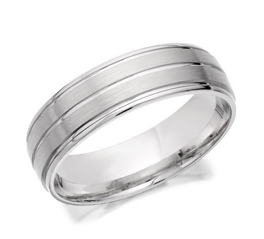 9ct White Gold Wedding Ring with Elegant Banding - 6mm